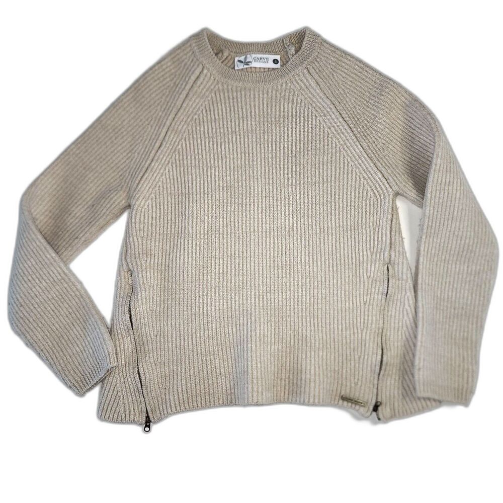 Carve Designs Beige Wool Blend Chunky Crewneck Sweater w/ Zippers Sz S